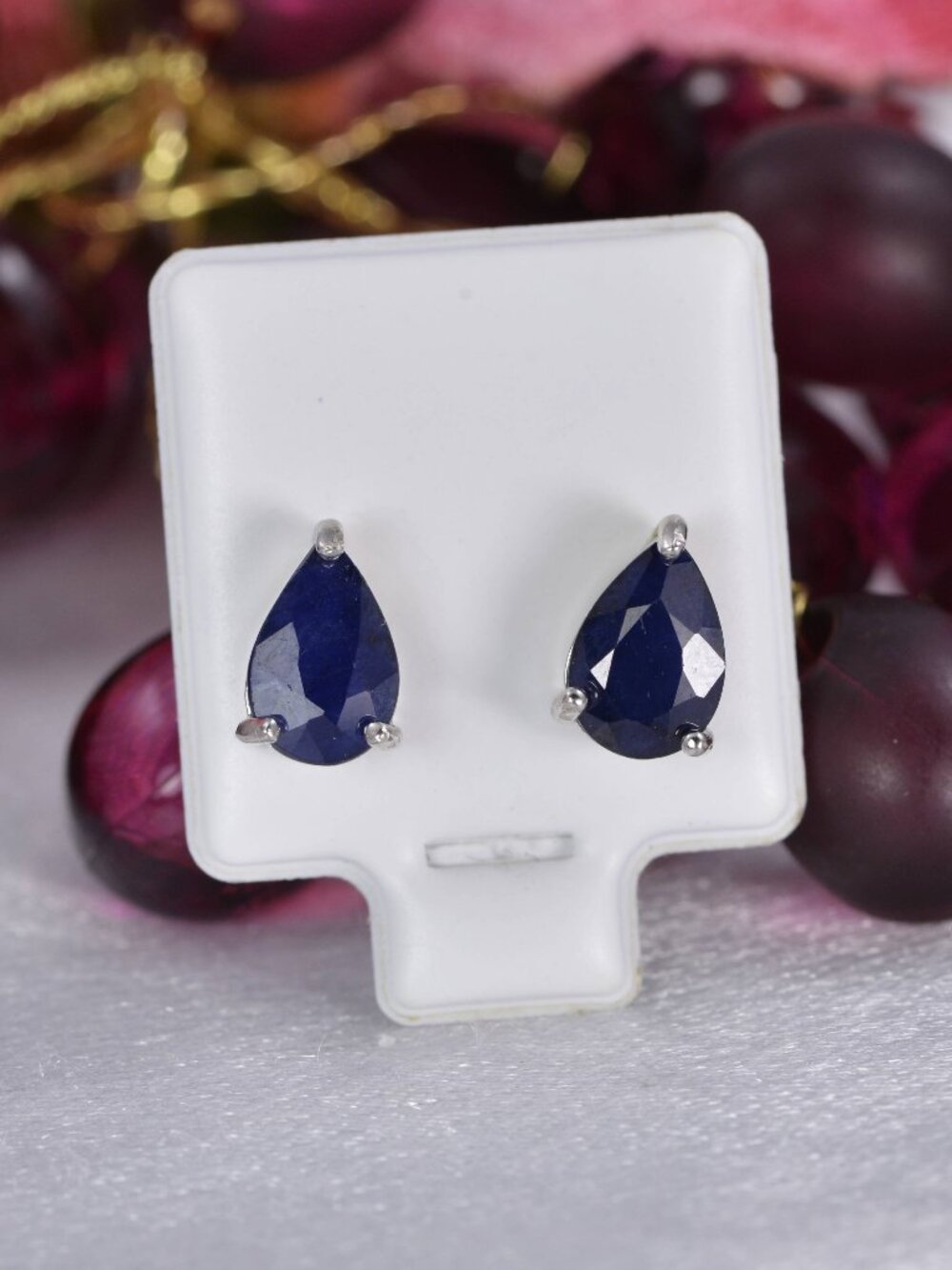Natural Pear Cut Blue Sapphire Stud Earrings 925 Sterling Silver